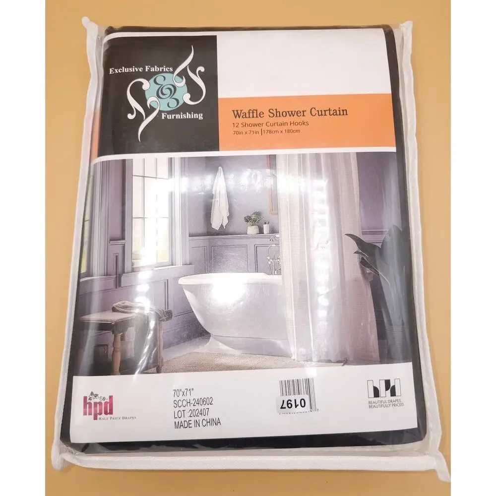 Half Price Drapes Modern Waffle Shower Curtain 12 Hooks 70x71 Beige Washable NIB